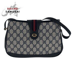 GUCCI Sherry Line Navy Blue gray GG Supreme leather shoulder bag